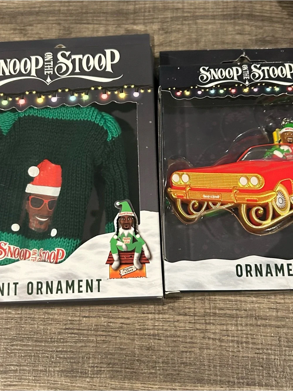 Snoop on the Stoop Men's Green Crewneck Sweater Ornament and Car ornament.